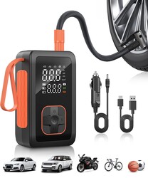 Hafuloky Tire Inflator Portable Air Compressor - 150PSI & 15000mAh Fast Cordless Tire Pump with Dual Power Supply (Ultra-Long Battery & 12V DC), Power Bank & LED Light for Car, Motorcycle, Bike, Ball