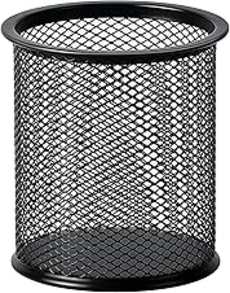 Amazon Basics Wire Mesh Pen Holder, Pencil Cup Desk Organizer for Stationery, Scissors, Office Caddy Storage, 3.7" x 3.3", Black