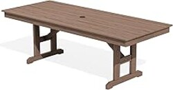 SERWALL Outdoor Dining Table, 84" Rectangular Dining Table for 6-8 Person, All Weather HDPE Patio Dining Table with Umbrella Hole for Backyard, Garden, Brown