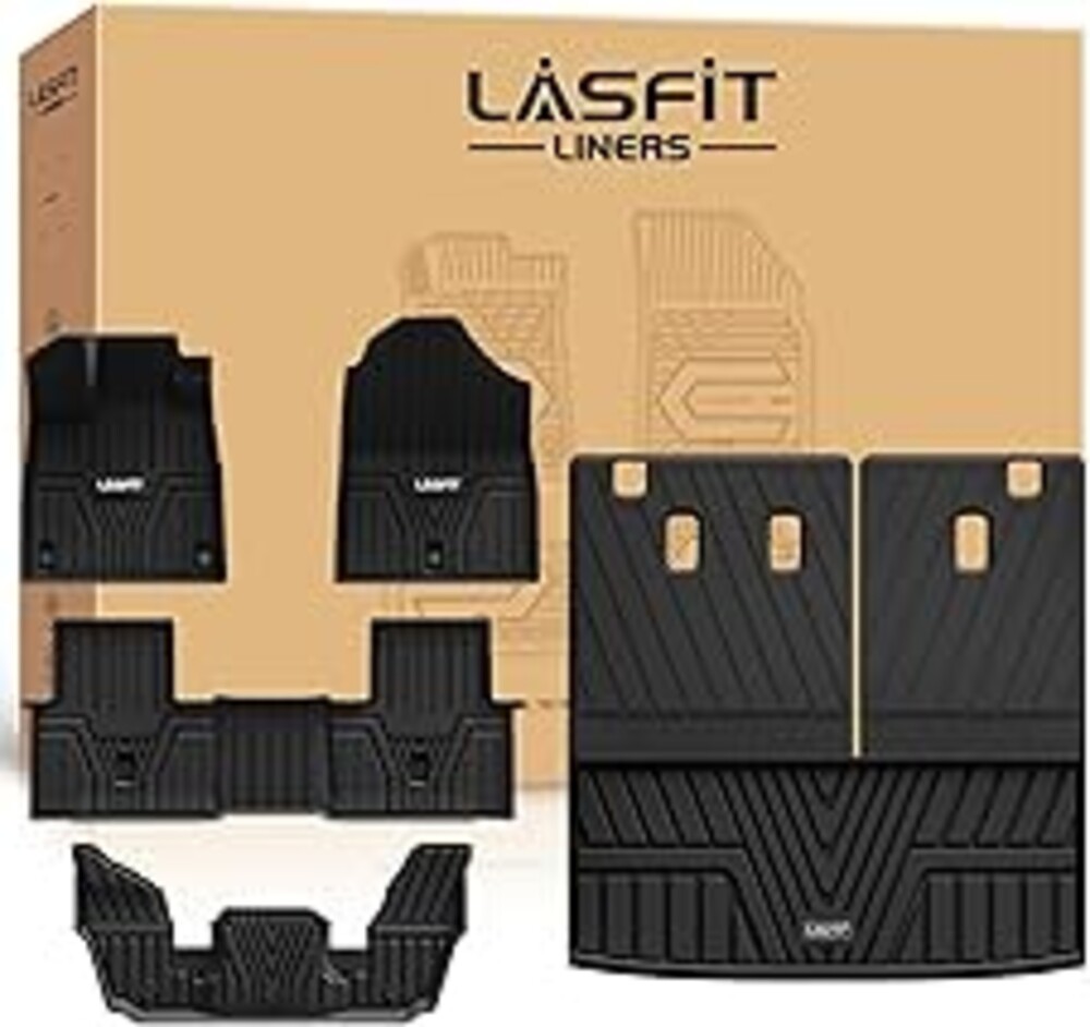 LASFIT Floor Mats & Trunk Mat with Backrest Mat for Honda Pilot 2023-2025 2026, Split & One-Piece Foldable Seating All Weather TPE Floor Liners 1st & 2nd & 3rd Row & Cargo Mat with Seatback Mat, Black