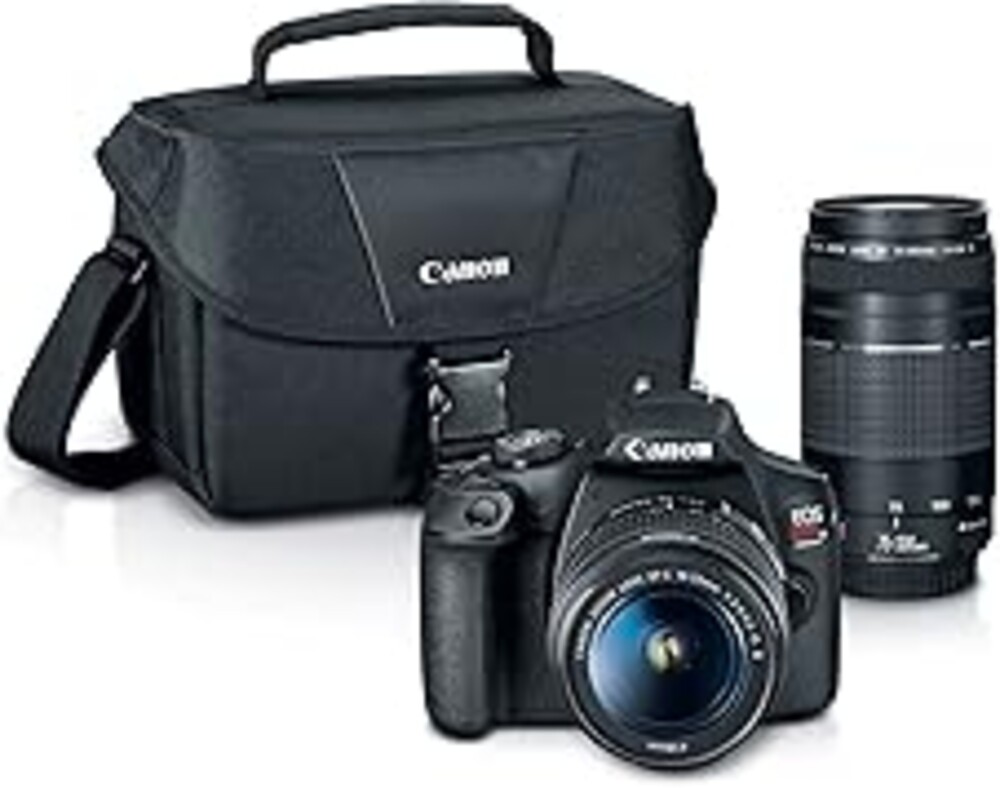 Canon EOS Rebel T7 DSLR Camera Double Zoom Lens Kit with EF-S 18-55mm and EF 75-300mm Lenses, 24.1 Megapixel CMOS (APS-C) Sensor, Full HD Videos, Wi-Fi, Beginner Photographers, Digital Camera, Black