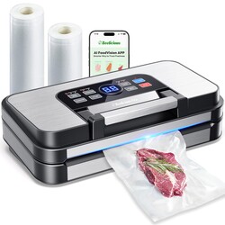 95Kpa Powerful Precision Pro Vacuum Sealer, with Double Heat Seal & Double Pump, Easy-Lock Handle, 10-in-1 Vacuum Sealer Machine for Food with Bags Storage, Built-in Cutter, Stainless Steel
