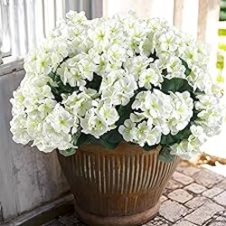 Hananona 12 Pcs Artificial Geranium Flowers for Outdoors Geranium White Silk Flowers Outdoor UV Resistant Garden Plants Faux Flowers for Home Kitchen Table Centerpieces Decor (12, White)