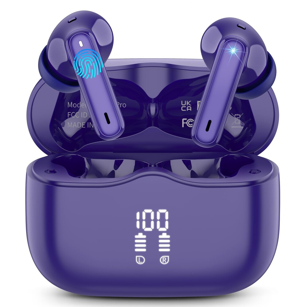Wireless Earbuds, 2025 Bluetooth 5.4 Ear Buds in Ear with 4 ENC Noise Cancelling Mic, New Wireless Earphones HiFi Stereo Deep Bass 40H Playtime, In-Ear Bluetooth Earbuds LED Display IP7, Pure-Blue