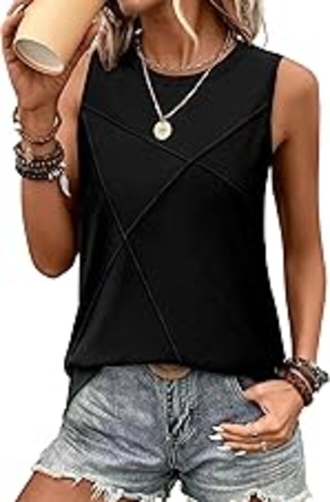 WIHOLL Women's Sleeveless Summer Crewneck Loose Fit Tank Tops