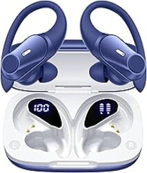 Active Noise Cancelling Ear Buds Wireless Earbuds 80H Playtime Bluetooth Headphones Over Ear Hooks Earphones with Power Display Case Hi-Res Stereo & Clear Calls for Sports Running Gym Workout Blue