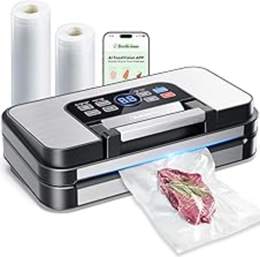 95Kpa Precision Pro Vacuum Sealer, with Double Heat Seal & Dual-Pump for Dry/Moist Food, 2X Strength, Food Vacuum Sealer Machine with Easy-Lock Handle, Built-in Cutter & Bag Storage, Stainless Steel