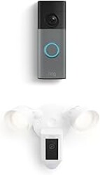 Ring Battery Doorbell (newest model), Speckled Gray with Floodlight Cam Plus, White