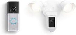Ring Wired Doorbell Plus (Newest Model), Nickel Silver with Floodlight Cam Plus, White