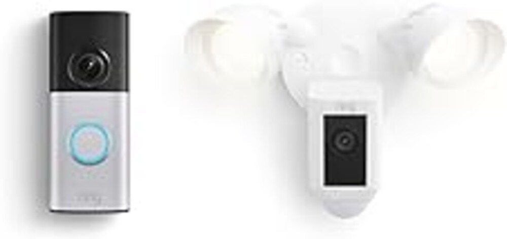 Ring Wired Doorbell Plus (Newest Model), Nickel Silver with Floodlight Cam Plus, White