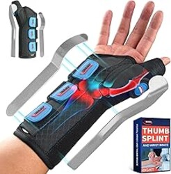 FEATOL Carpal Tunnel Wrist Brace Night Support, Thumb Spica Splint Right Hand for De Quervains Tenosynovitis, Tendonitis, Thumb Brace for Women Men, Black Blue, Small/Medium
