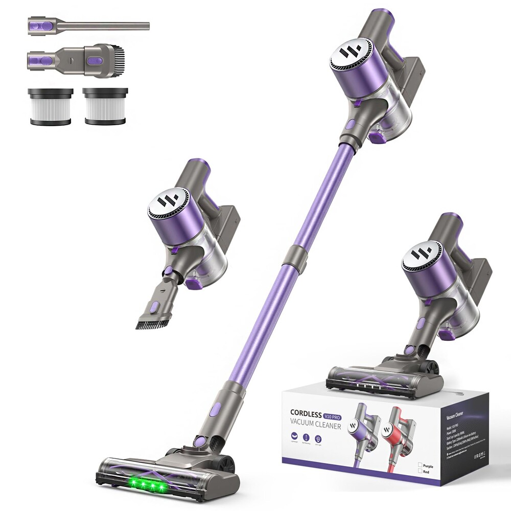 MBTTODF Cordless Vacuum Cleaner,Vacuum Cleaner for Home with Brushless Motor,Lightweight Stick Vacuum with Self-Standing and Touch Screen,Hardwood Floor Vacuum for Pet Hair,Carpets,Tile(Purple)