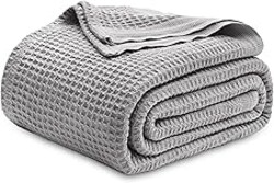 Bedsure 100% Cotton Grey Blanket Queen Size for Bed - Cooling Breathable and Soft for Summer, Thick Cozy Waffle Weave Blanket Gifts for Women, 90x90 Inches