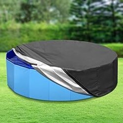Tufmunb 97 inch Foldable Dog Pet Bath Pool Cover, Portable Round Collapsible Pool Cover with Oxford Cloth Material and Drawstring Design for Dog Pet Pool, Waterproof and Dustproof (Black)