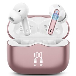 Wireless Earbuds, Bluetooth 5.4 Headphones in Ear with 4 ENC Noise Cancelling Mic, New Wireless Earphones HiFi Stereo Deep Bass 40H Playtime, In-Ear Bluetooth Earbuds LED Display IP7, USB-C, Rose Gold