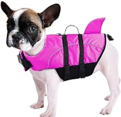 Ripstop Dog Life Jacket Shark Life Vest for Dogs, Safety Lifesaver with High Buoyancy and Lift Handle for Small and Medium Breeds（Rose Red XS）