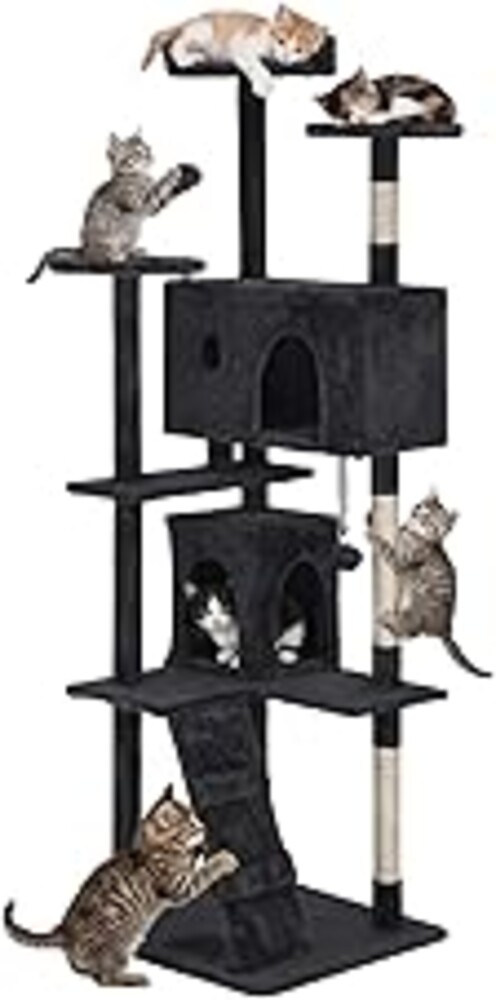FDW | 70" Cat Tree Tower | Dark Gray | Multi-Level Indoor Activity Center with Sisal Scratching Posts, Condos, Plush Perches, Hanging Cat Toys | Sturdy, Easy to Assemble | for Kittens & Adult Cats