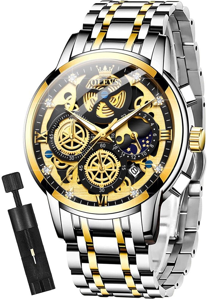 OLEVS Mens Watch Chronograph Luxury Diamond Dress Business Analog Quartz Wrist Watches Stainless Steel Waterproof Luminous