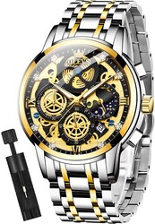 OLEVS Mens Watch Chronograph Luxury Diamond Dress Business Analog Quartz Wrist Watches Stainless Steel Waterproof Luminous