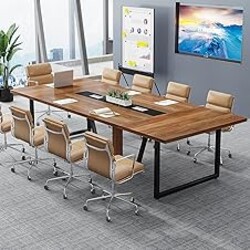 Tribesigns 8FT Conference Table, 94.49 L x 47.24 W x 29.53 H Inches Large Meeting Podcast Table for 10 People, Business Style Wooden Training Table with Strong Metal Frame for Office Conference