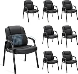 OLIXIS Waiting Room Reception Chairs Set of 8, Leather Office Desk Guest Stationary Side Chair with Padded Arms for Home Conference Lobby Area Meeting Church Medical Clinic Elderly Student