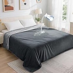 LOOBANI Waterproof Blanket for Bed: Reversible Soft Flannel King Size Bed Blanket 85" x 108", Waterproof Dog Blankets for Large Dogs, Spill-Proof Cover for Furniture Protection, Movie Time, Grey