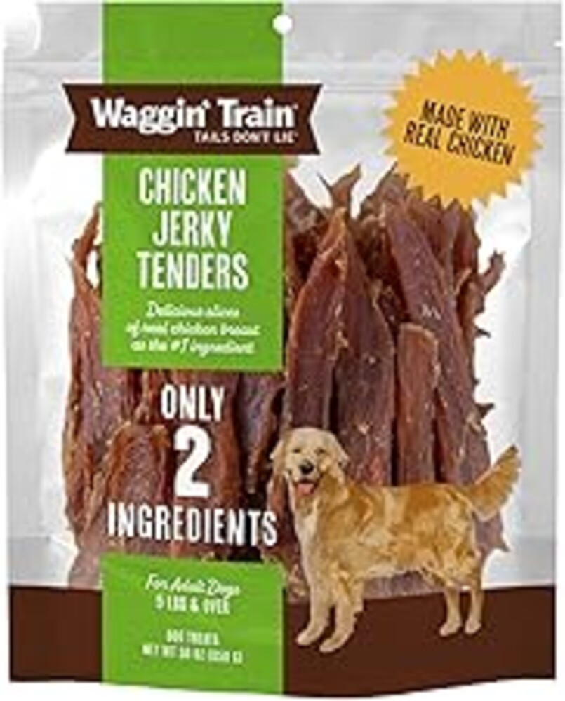 Waggin' Train Chicken Jerky Dog Treats, Made with 100% Real Chicken Breasts, Only Two All-Natural Ingredients, Great High Protein Dog Treat, Easily Digestible for Big or Small Dogs, 30 oz. Pouch