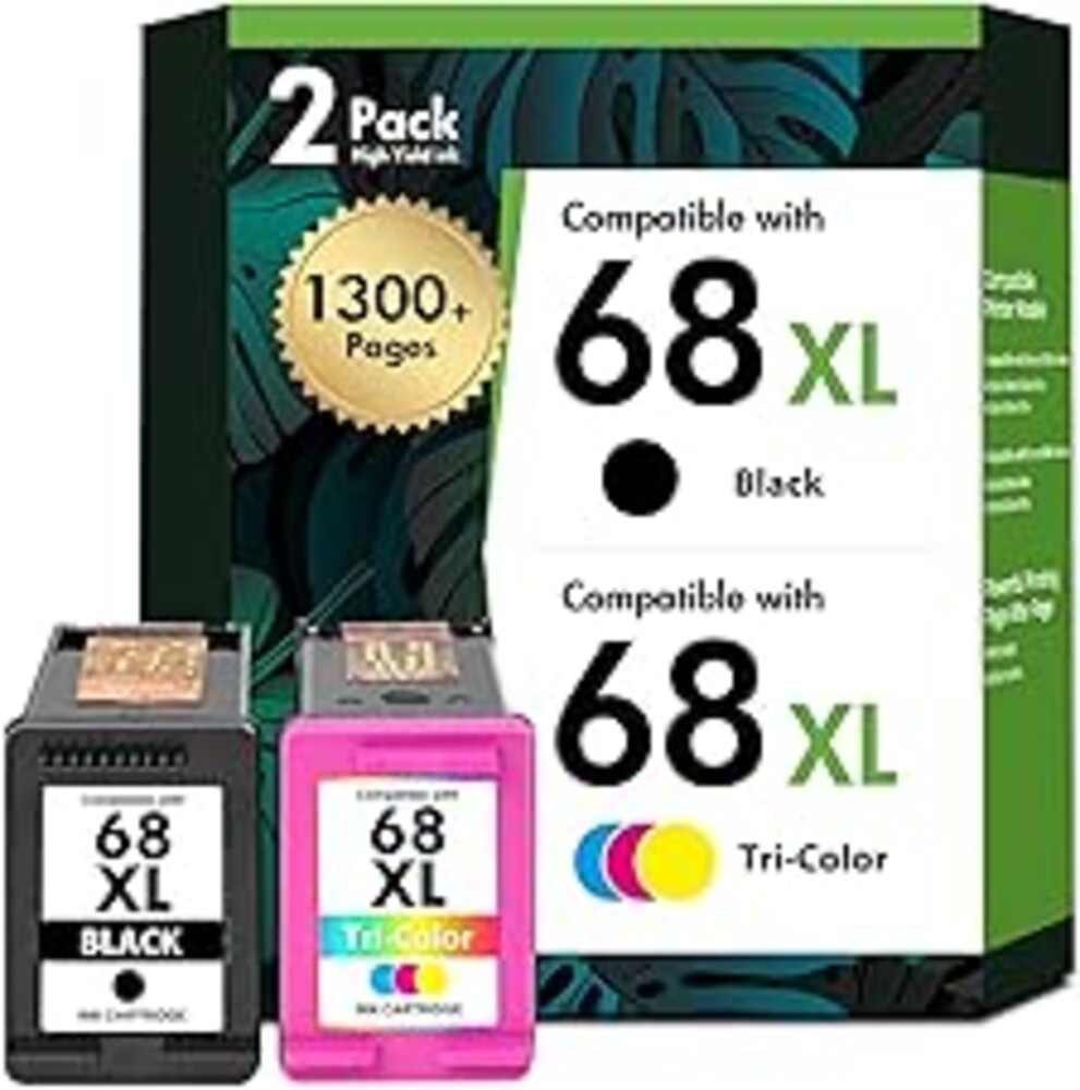 68 68XL Ink Cartridges Black/Color Combo Pack for HP68 6155e 6555e Printers Envy 6100e 6500e Series 68e 68 XL Compatible for HP 6155e 6555e 6152e 6552e 6558e 6165e (2 Pack Black Tri-Color)