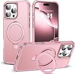 SKYLMW Compatible with iPhone 16 Pro Case with Invisible Magnetic O-Ring Stand Military-Grade Case for iPhone 16 Pro 6.3" [Compatible with Mag-Safe][Great Grip Feeling], Rose Gold