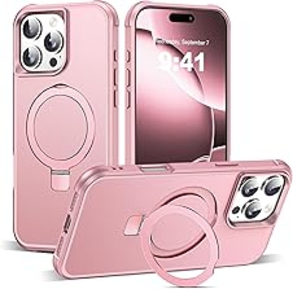 SKYLMW Compatible with iPhone 16 Pro Case with Invisible Magnetic O-Ring Stand Military-Grade Case for iPhone 16 Pro 6.3" [Compatible with Mag-Safe][Great Grip Feeling], Rose Gold