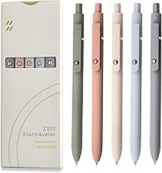 UIXJODO Gel Pens, 5 Pcs 0.5mm Black Ink Pens Fine Point Smooth Writing Pens, High-End Series Pens for Journaling Note Taking, Cute Office School Supplies Gifts for Women Men (Morandi)