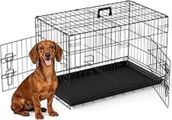 FDW 30 inch Dog Crate Dog Kennel Cage with Double Door Folding Metal Wire Dog Cage with Removable Tray&Divider Panel,Pet Crate for Medium Dogs,Black