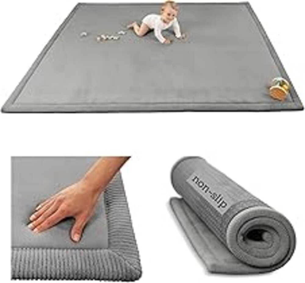 Hakuna Matte CloudSoft Baby Play Mat 60"x80" - Non-Slip Foam Rug, Dark Gray | Coral Velvet high-density foam Rug for Crawling & Cozy Play – Non-Slip, Water-Resistant, Easy-Care Tummy Time Mat