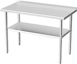 Derro Stainless Steel Table for Prep & Work, 24 x 48 in, Metal Commercial Heavy Duty Table with Backsplash and Adjustable Under Shelf and Foot for Restaurant, Home and Hotel