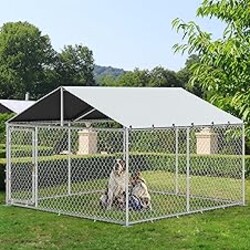 YITAHOME 10'x10' Outdoor Dog Enclosure with Metal Dog Gate, Dog Kennel Outside with Roof, Dog Fence Outdoor for Yard