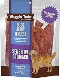 Waggin' Train Duck Jerky Dog Treats for Dogs with Sensitive Stomachs, Made with 100% Real Duck Breasts, Three All-Natural Ingredients, High Protein Dog Treat, Easily Digestible for Dogs, 12 oz. Pouch