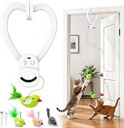 Interactive Cat Toys for Indoor Cats: Automatic Flying Bird Feather Wand Chase Exercise Enrichment Stimulation, USB Rechargeable Durable Safe Hanging Toy for Bored Kittens Adult Multi Cat Households