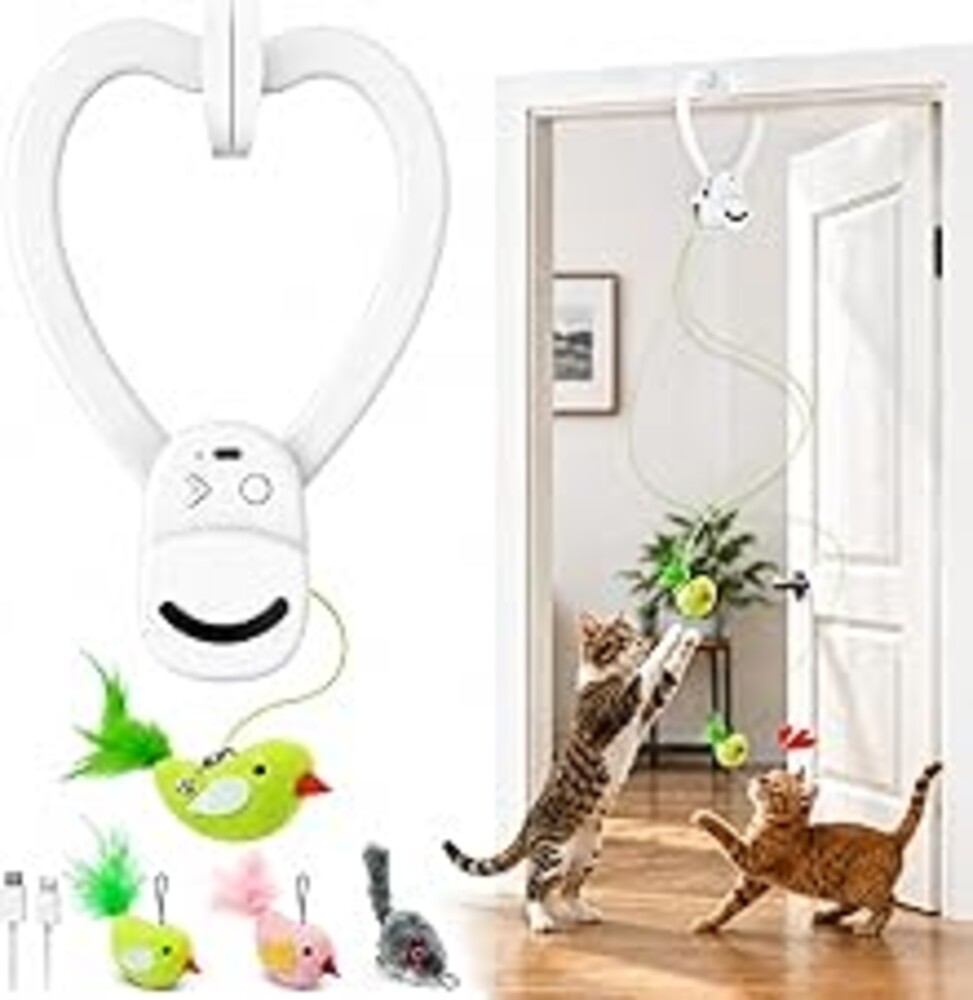 Interactive Cat Toys for Indoor Cats: Automatic Flying Bird Feather Wand Chase Exercise Enrichment Stimulation, USB Rechargeable Durable Safe Hanging Toy for Bored Kittens Adult Multi Cat Households