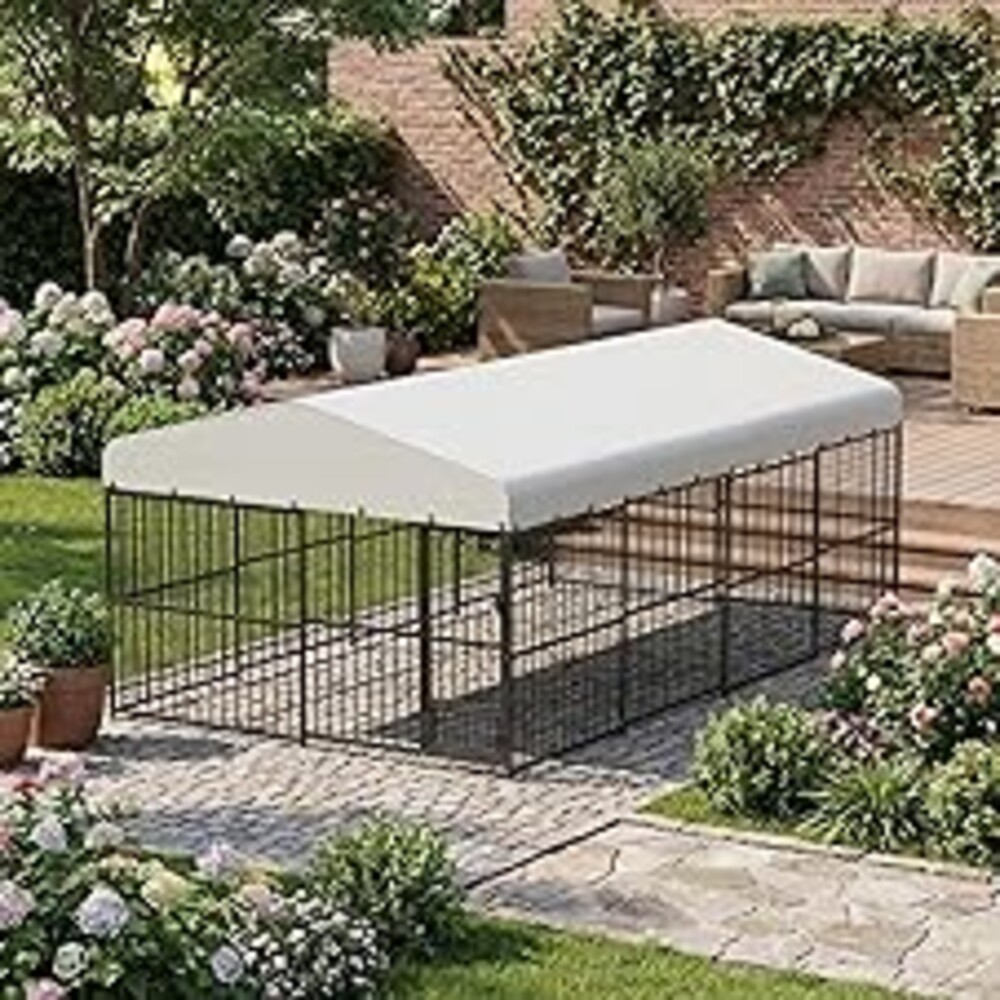 10x20 ft Large Outdoor Dog Kennel, Heavy Duty Walk-in Dog Cage with Waterproof Roof, Outside Dog Kennel Feeding Doors, Secure Lock, and Included Bowls – Ideal for Large Dogs, Backyard, Garden, or Park