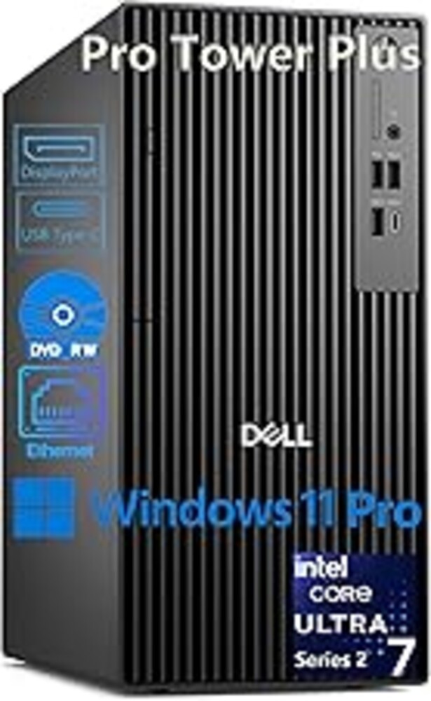 Dell Pro Tower Plus Desktop PC, Intel Core Ultra 7 265 20-Core up to 5.3GHz, 32GB DDR5 RAM, 1TB PCIe SSD, DVD-RW, 3 DisplayPorts, 2 USB-C, Intel AI Boost 13 Tops NPU, Windows 11 Pro - Business Tower