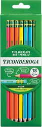 Ticonderoga Wood-Cased Pencils, Pre-Sharpened, #2 HB Soft, Neon Colors, 18 Count