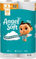 Angel Soft Toilet Paper, 8 Mega Rolls - 32 Regular Rolls, Soft and Strong Toilet Tissue