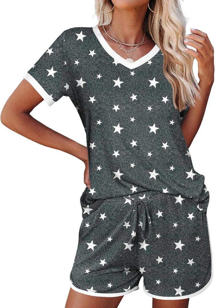 Ekouaer Womens Pajama Short Sets Lounge Sets for Women 2 Piece Soft Pjs Set Casual V Neck Sleepwear with Pockets