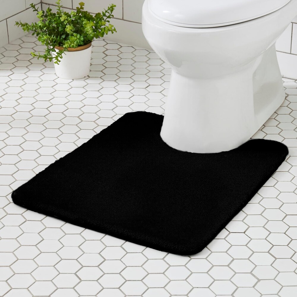 MINIDEAR Toilet Rugs 24x20 - U Shaped Black Thick Memory Foam Contour Rugs,Ultra Soft & Plush Fluffy, Non-Slip, Quick Dry, Absorbent Washable Floor Microfiber Mat for Home Decor Accessories