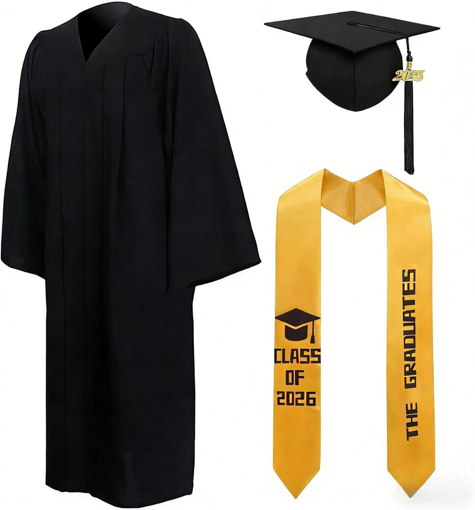 Unisex Matte Graduation Cap and Printed Gown 2026 Set with Tassel for High School and College