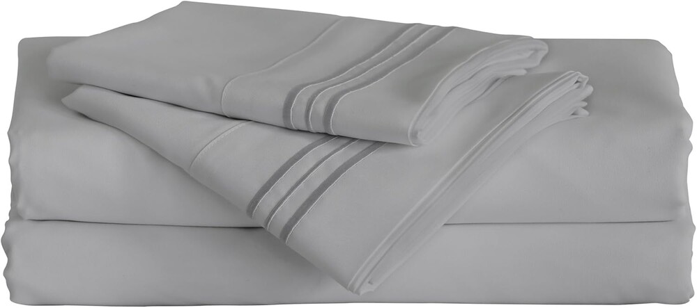 Furinno Angeland Vienne 4-Piece Microfiber Bed Sheet Set, King, Grey