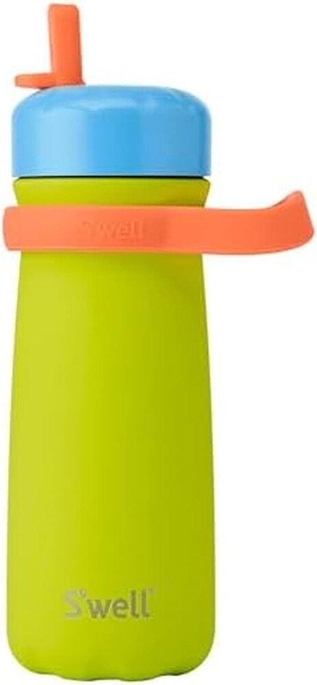 S'well Stainless Steel Kids Traveler with Flip Straw Lid, 16oz, Lime Sherbet, Triple Layered Vacuum Insulated Containers Keeps Drinks Cold for 24 Hours, BPA Free, Easy Carrying On the Go
