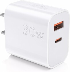 Aolcev for iPhone Charger Fast Charging 2 in 1 USB A USB C Charger Block 30W Cute Type C Fast Charging Blocks for iPhone 17 16 15 14 13 for iPad USB C Charging Adapter for Galaxy S26 S25 S24 White
