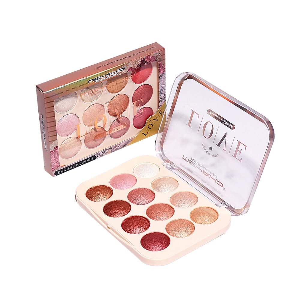 Baked Face & Eye Palette All in One, Highlighter Blush Contour & Eyeshadow, Silky Smooth Blendable Powder, Natural Low Saturation Shades, Waterproof Long-Lasting Makeup Palette for Daily Use-C01