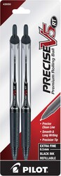 Pilot Precise V5 RT Refillable & Retractable Rollerball Pens, Extra Fine Point Pens 0.5 mm, Black, Pack of 2 - Ideal for School, Journaling & Office Writing